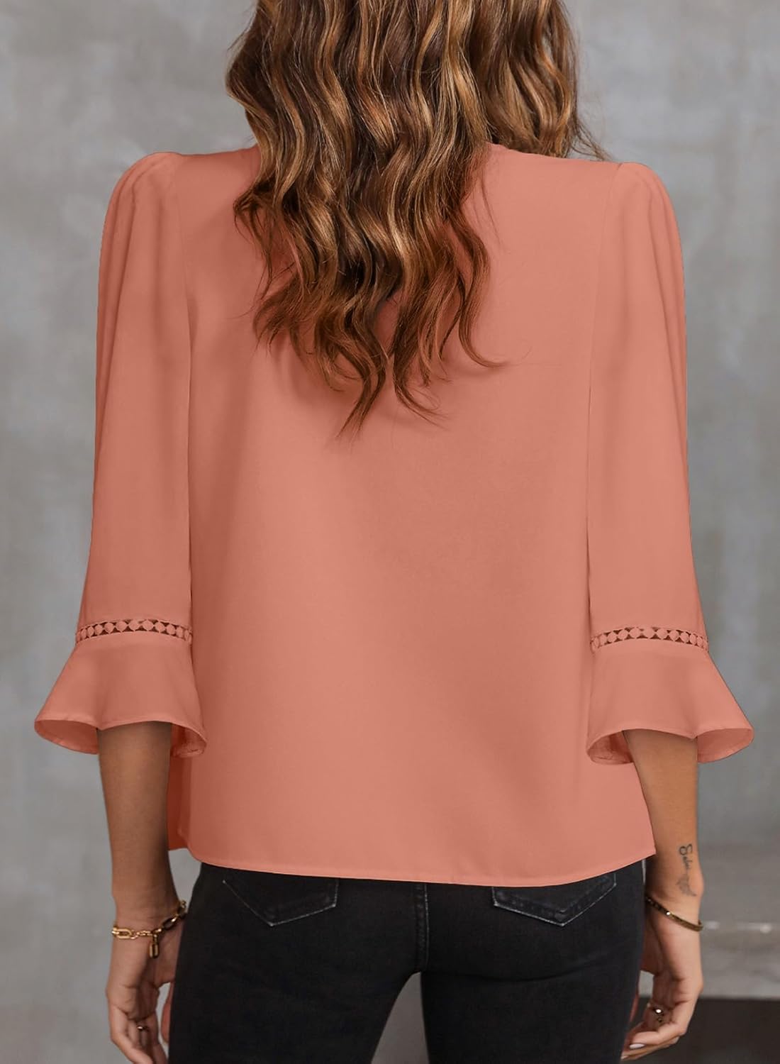 EVALESS Women's 3/4 Sleeve Tops Dressy Casual Pleated V Neck Business Work Blouses Office Shirts - Image 6