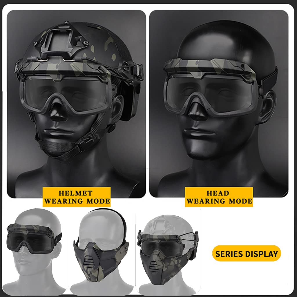 YABEME Occhiali di Protezione di Sicurezza Tattici Antiappannamento - 2 modalità, per Escursionismo Militare, CS Airsoft Paintball, Tiro A Segno, Caccia, Equitazione, Ciclismo,Verde
