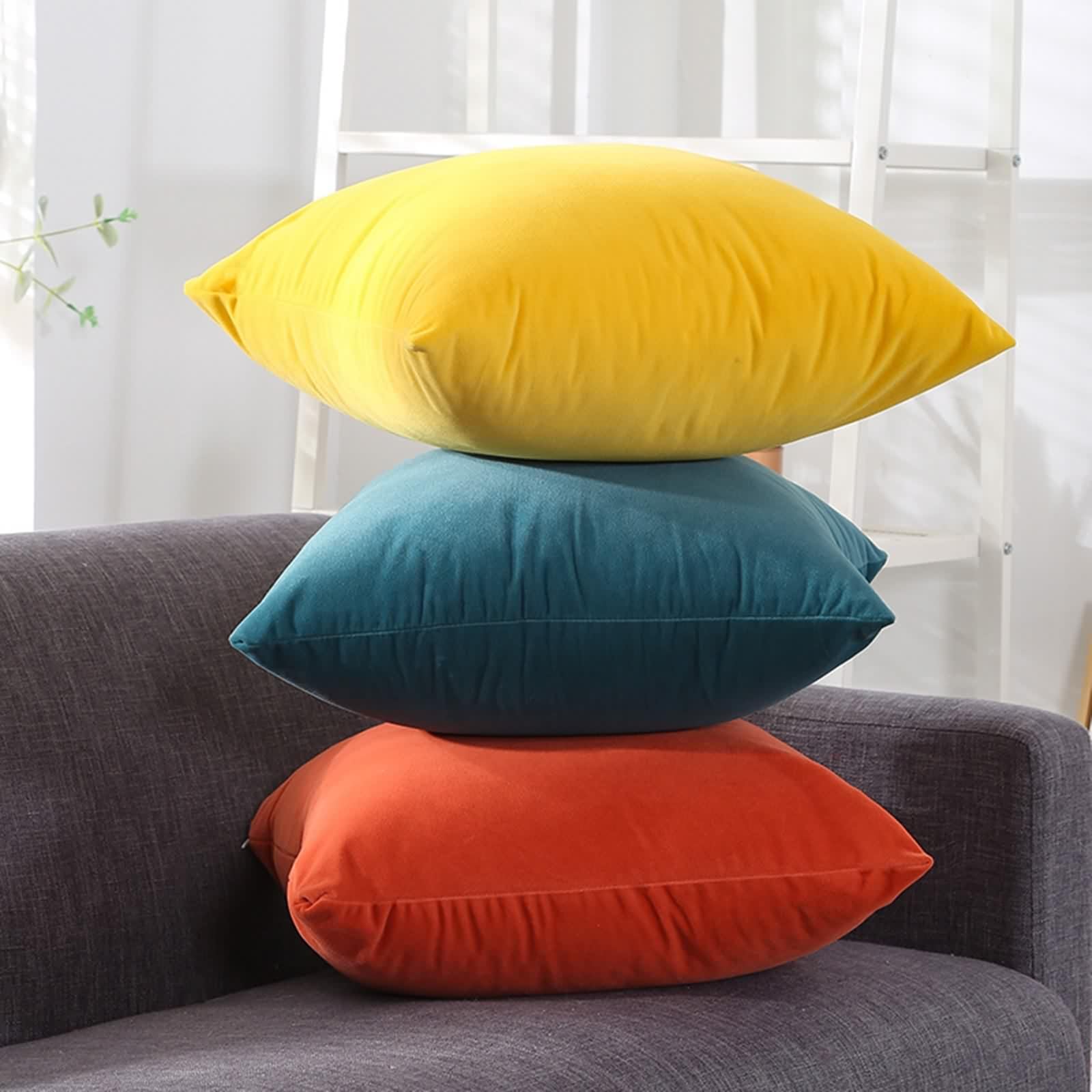 Kissen Bezüge, Sofakissen 50X50 cm Bezüge Einfarbiger Doppelseitiger Samt Polyester Hellblaugrün 4 Stück für Bett Wohnzimmer