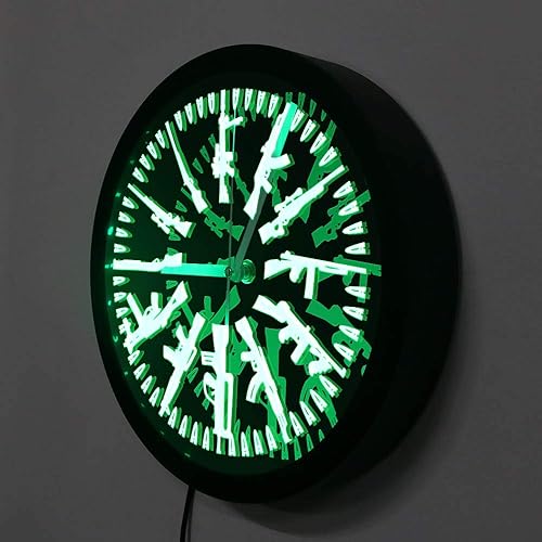 Miniatura 8 de The Geeky Days Gun and Bullets - Reloj de pared con letrero de neón LED, diseño vintage, diferentes pistolas, reloj de pared iluminado, cambio de