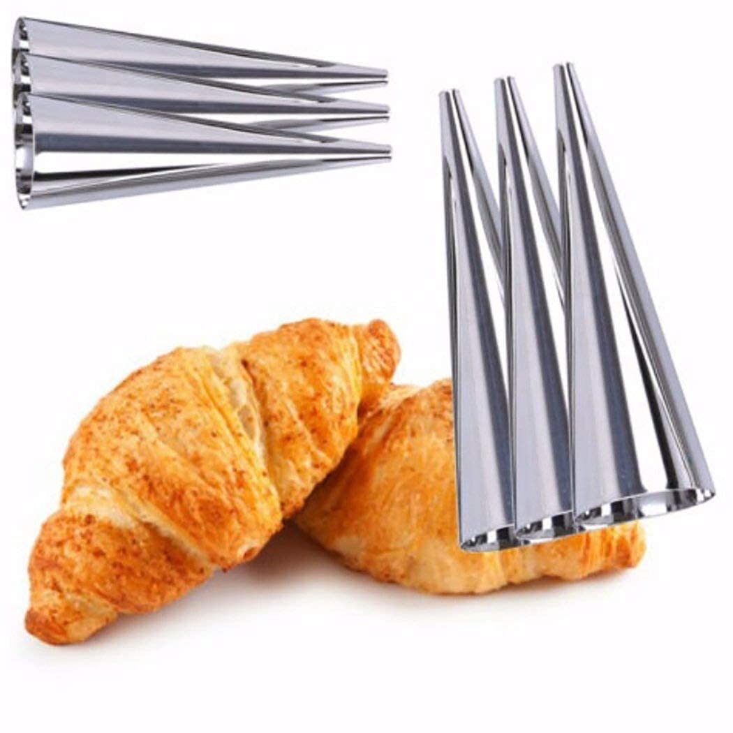 ubersweet® Imported 6Pcs Cannoli Tubes Pastry Tubes Stainless Steel Cannoli Forms Ba Molds with 6Pcs Croissant Mold 2 Sizes Silver 12pcs_144305