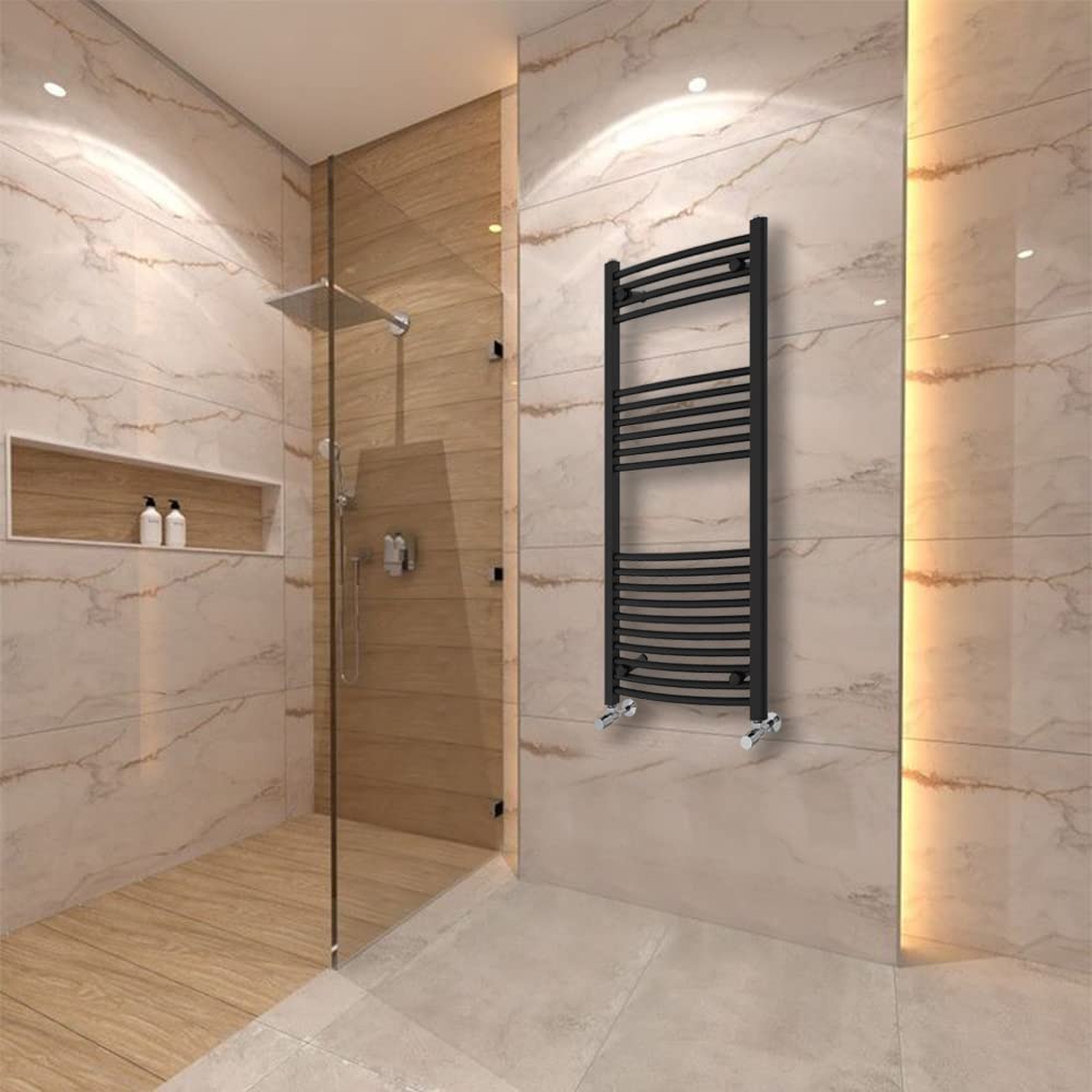 Warmehaus Black Curved Heated Towel Rail Radiator Ladder 1200X500mm Central Heating Radiators For Bathroom Kitchen