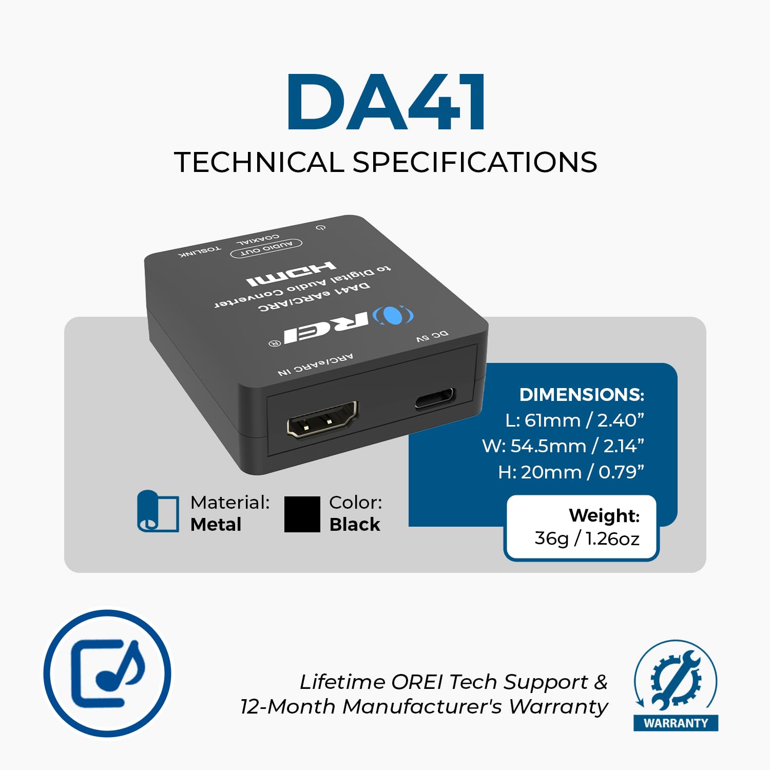 OREI Audio Extractor eARC/ARC HDMI zu Optisch/Koaxial Audio Extractor - Unterstützt Dolby 5.1 Channel, DTS 5.1, LPCM 2.0 Channel HDTV Soundbar Speaker Verstärker