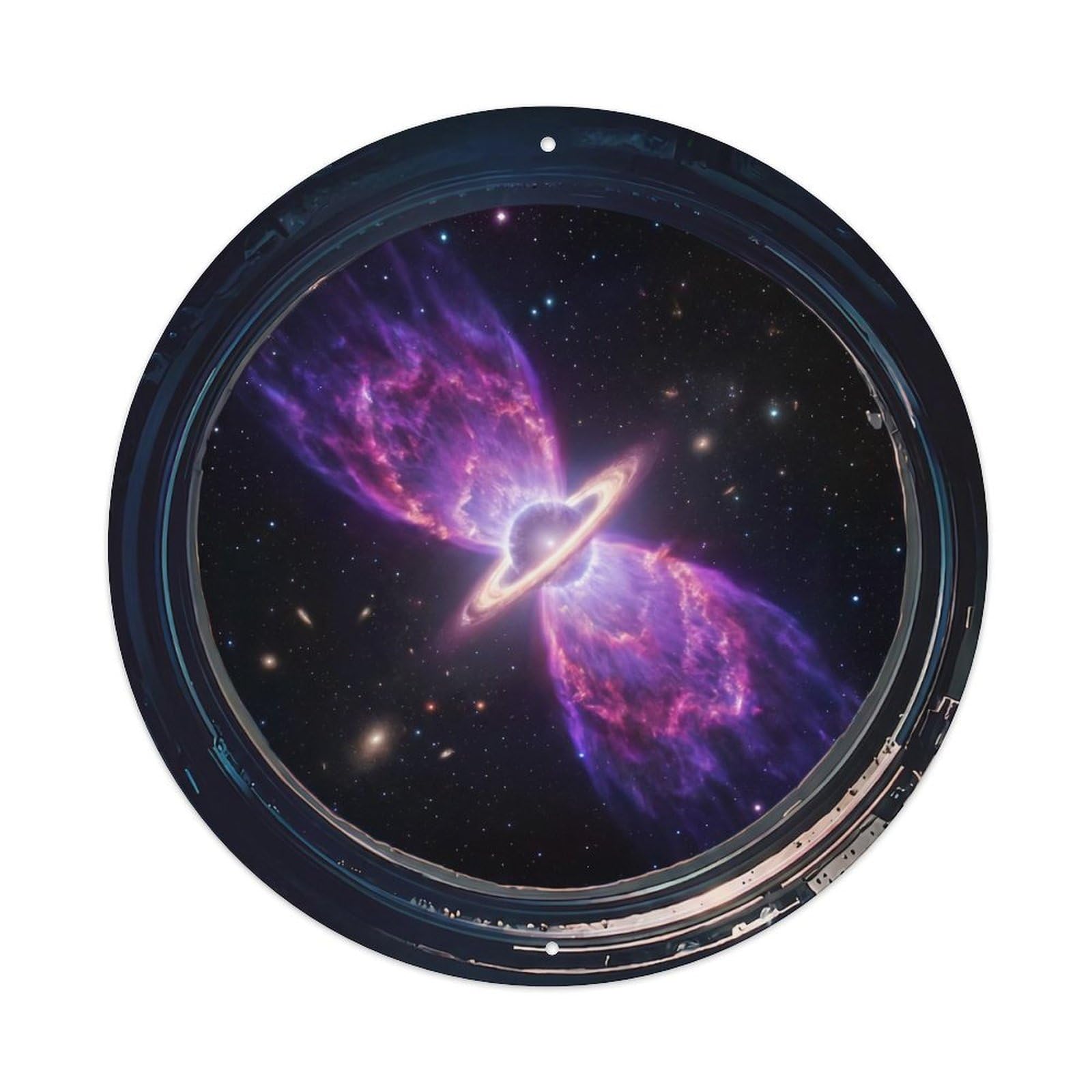 Violet Bipolar Nebula Porthole View Metal Tin Sign