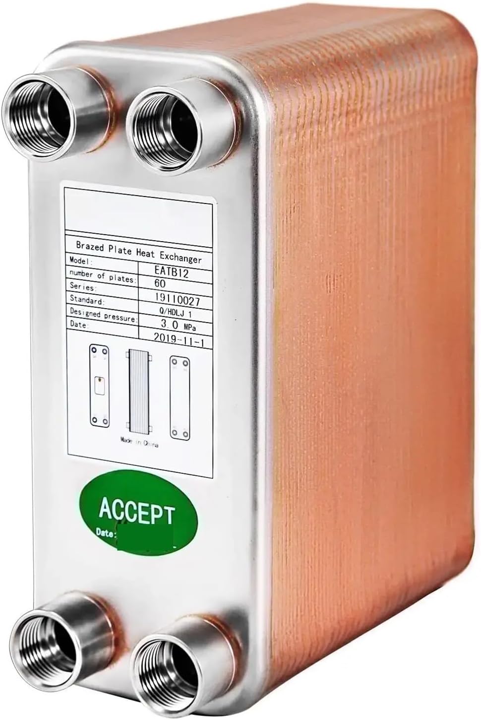 Heat Exchanger 3"x7.5" 60 Plates Brazed Plate 316L 1/2" BSP FPT Beer Wort Chiller For Hydronic Heating Multiple Applications