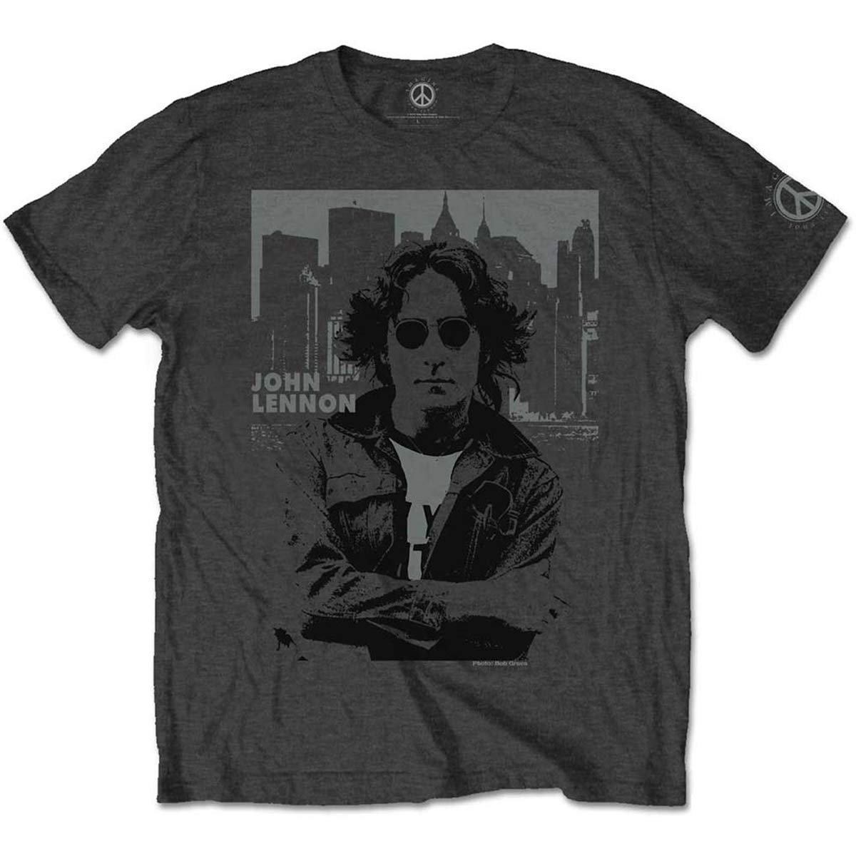 John Lennon Men's Grey (Grey Grey) Skyline Regular Fit Crew Neck Short Sleeve T - Shirt, Large (Manufacturer Size:large)