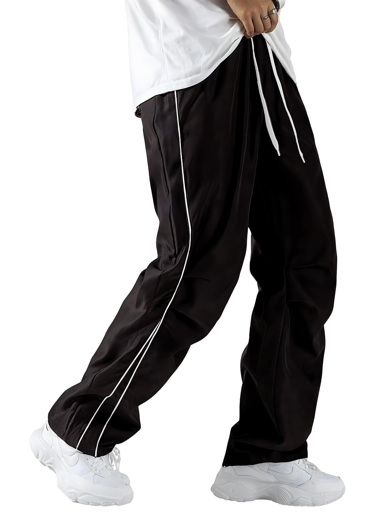 Men's Baggy Parachute Pants Knee Pleat Wide Leg