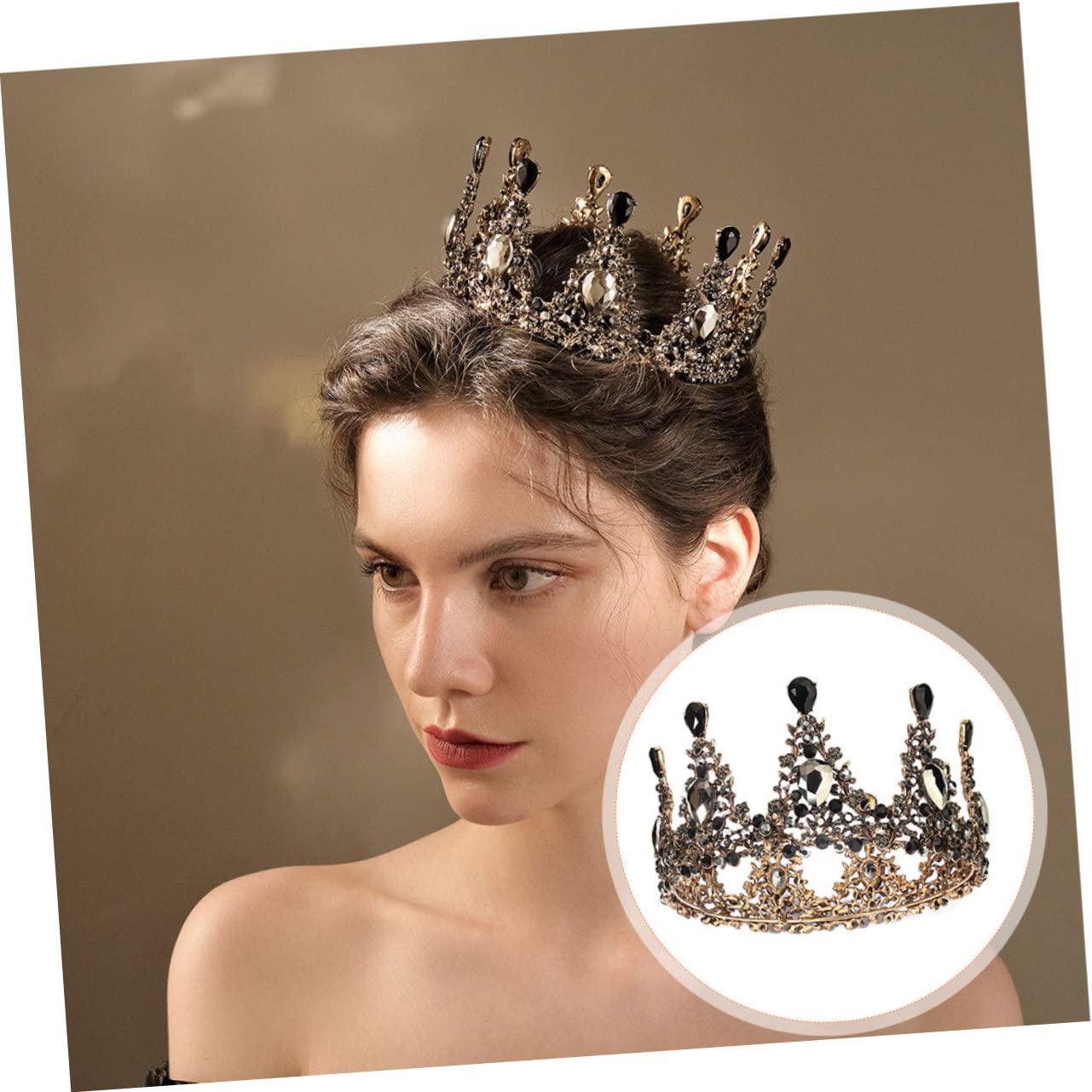 Retro Strass Tiara Kopfschmuck aus Legierung in Gold für Frauen | Brautkrone für Verlobung und Fototermin, Leicht Aufzusetzen und Abzunehmen, Fein Dekoriert