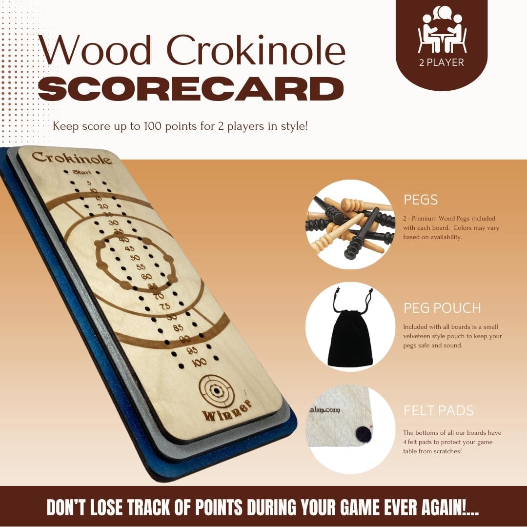 Wooden Crokinole Score Card for Table Games & Family Fun: Perfect for 2 Players. Compatible with your Crokinole Board Game or even Tabletop Shuffleboard & More Bar Games for Adults Indoor