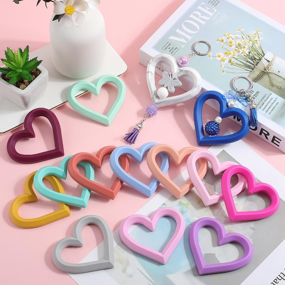 16Pcs 16 Colors Silicone Heart Beading Ring Silicone Bead Rings Colorful Keychain Beadable Focal Loop with Holes Bead Connectors for Jewelry Making DIY Pen Keychains Car Charms Hanging Craft