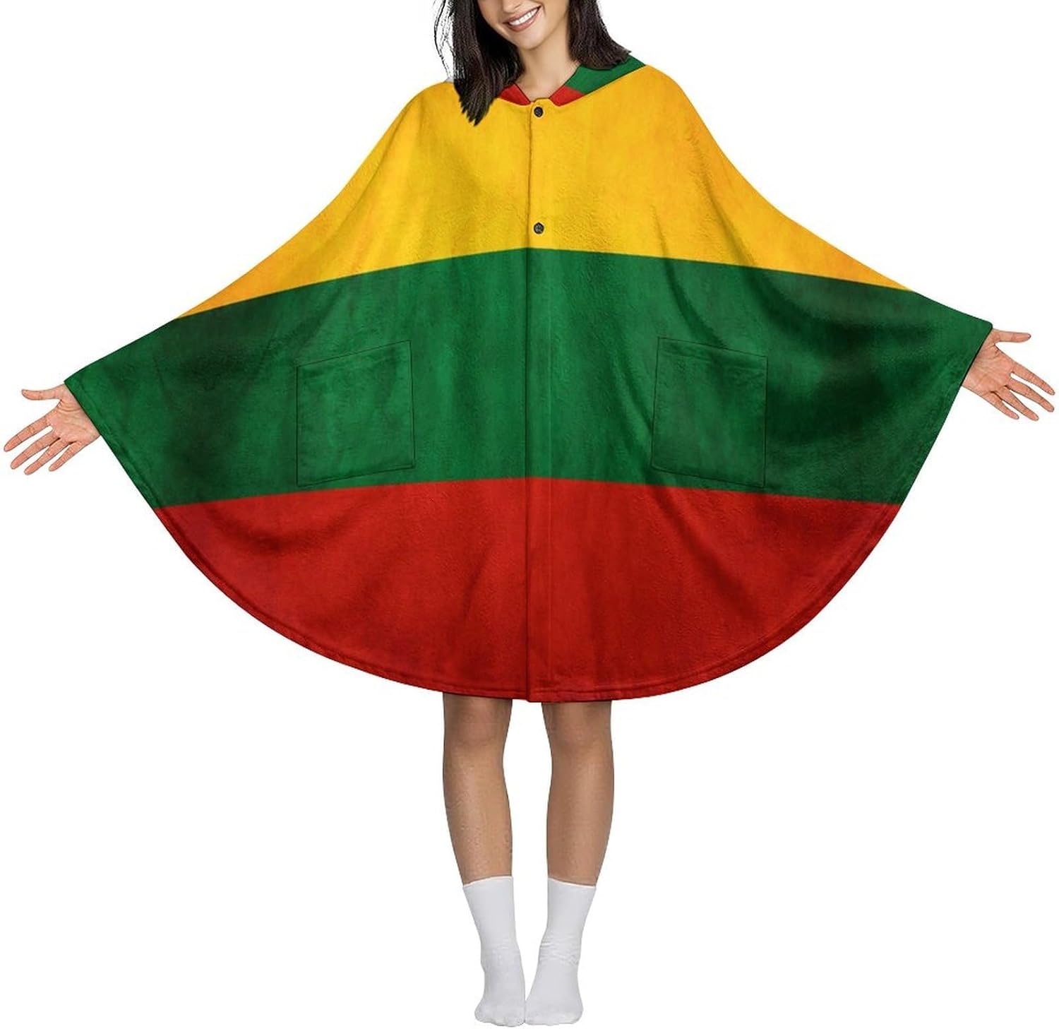 Lithuanian Flag Wearable Blanket with Hooded Flannel Blankets Cape with Pocket