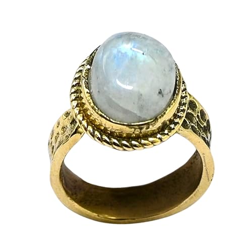 Rainbow Moonstone Rings for Women and Teen Girls - Gold Rainbow Moonstone Crystal Ring Birthstone Jewelry - Healing Crystal Gifts for Her, Mothers