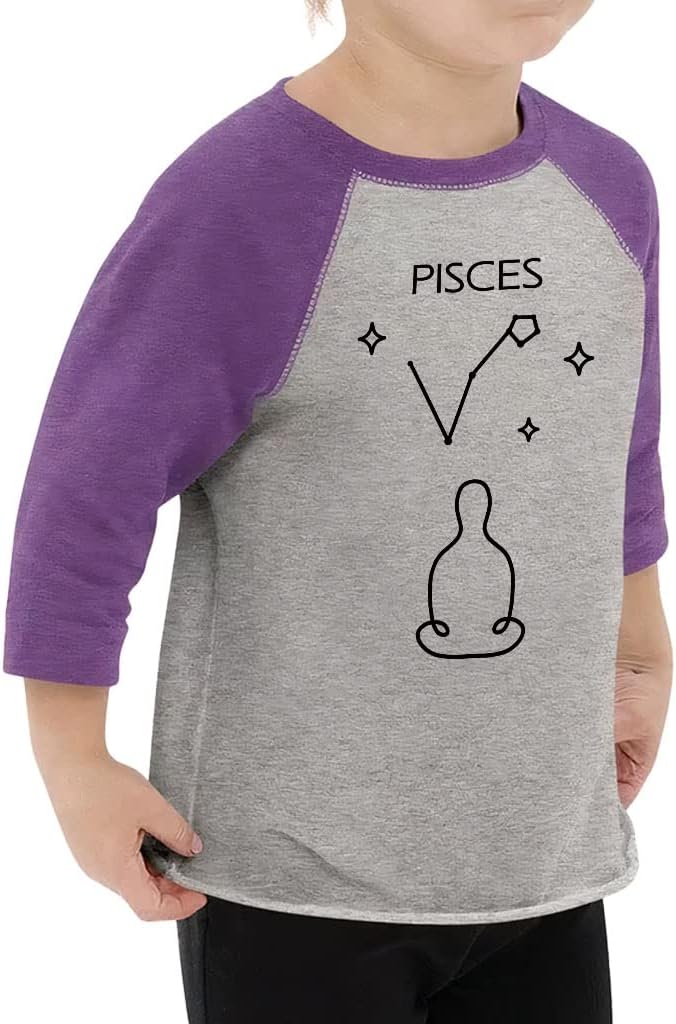 Minimalist Pisces Toddler Baseball T-Shirt - Sign 3/4 Sleeve T-Shirt - Graphic Art Kids' Baseball Tee