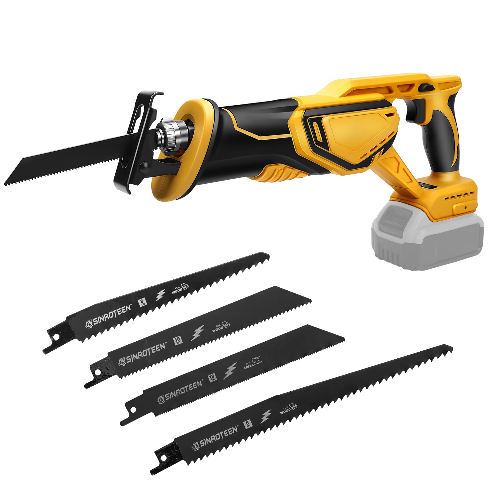 Roadtime Sierra Sable Inalámbrica para DeWalt 20 V baterías (sin batería),motor sin escobillas 0-4000 RPM Sierra Electrica de Velocidad Variable, con 4 Cuchillas para Cortar PVC/Madera/Metal