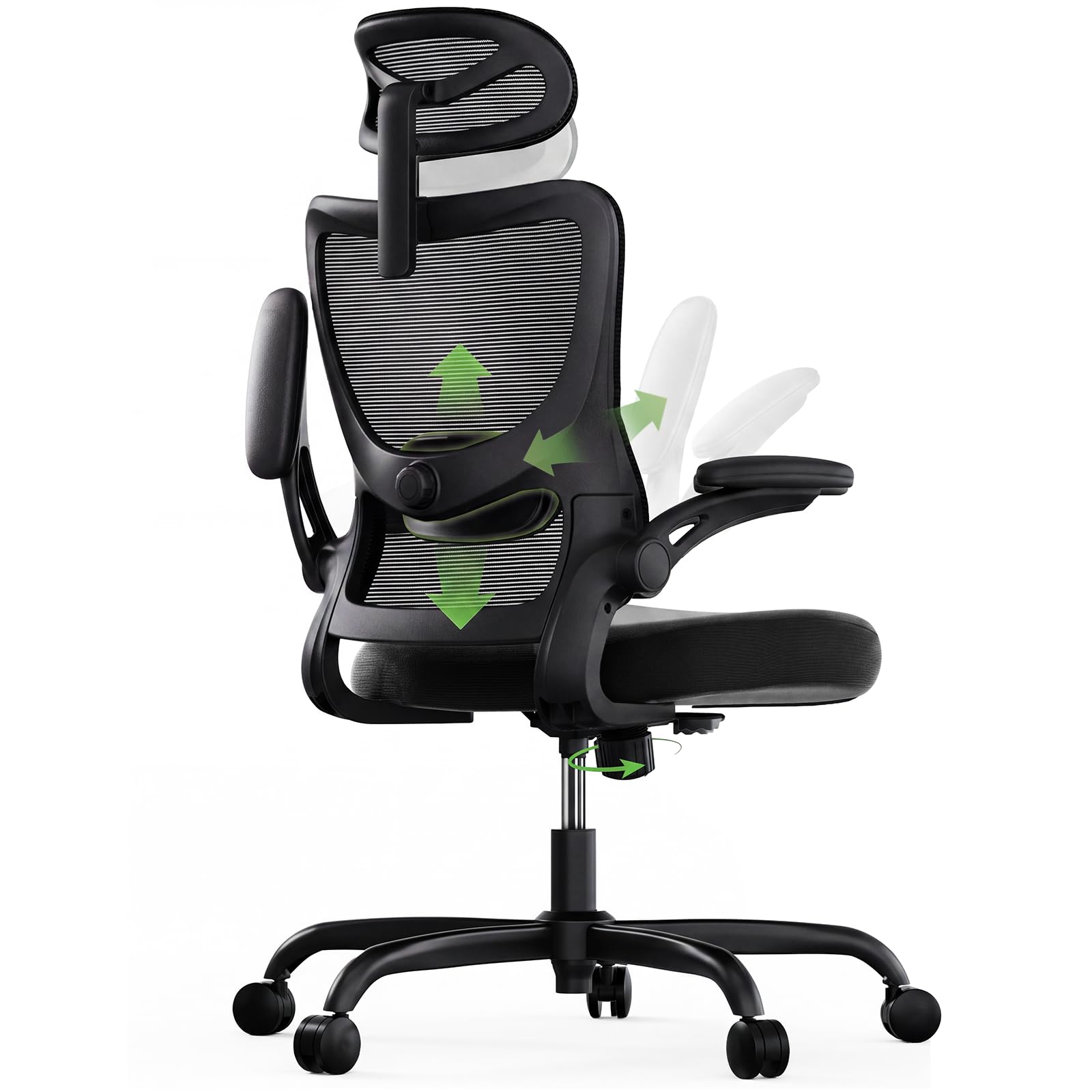 Marsail Bürostuhl Ergonomisch Schreibtischstuhl hat Verstellbarer Lordosenstütze Kopfstütze und Armlehne Höhenverstellung und Wippfunktion