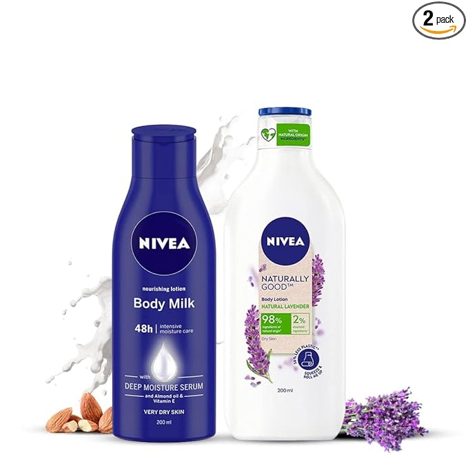 NIVEA Nourishing Lotion Body Milk, 200ml and NIVEA Naturally Good, Natural Lavender Body Lotion, 200 ml at Rs. 275