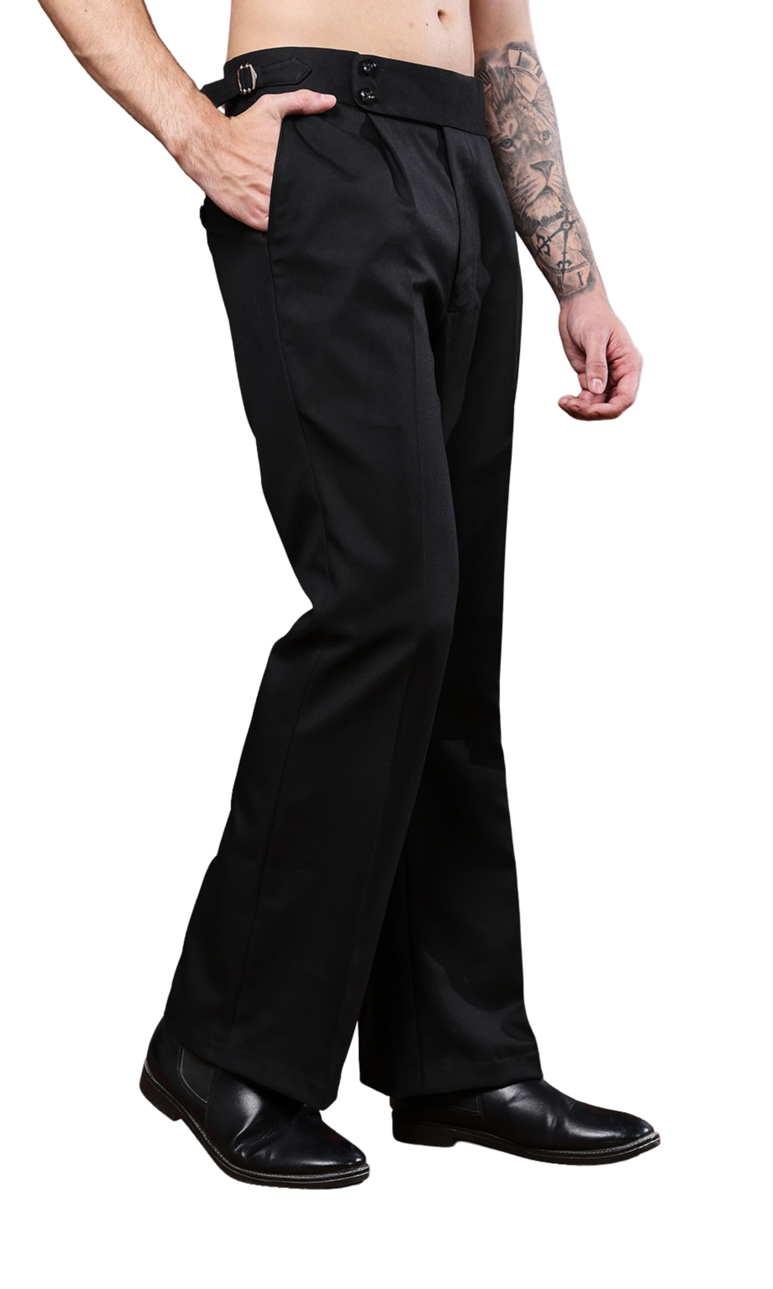 Mens Beige Gurkha Pants with Double Button Closure Premium Casual Bell Bottom Trousers for Men High Waist Pleated Formal & Casual Wear Pant Stylish Retro Flared Bottom Pant-image-35