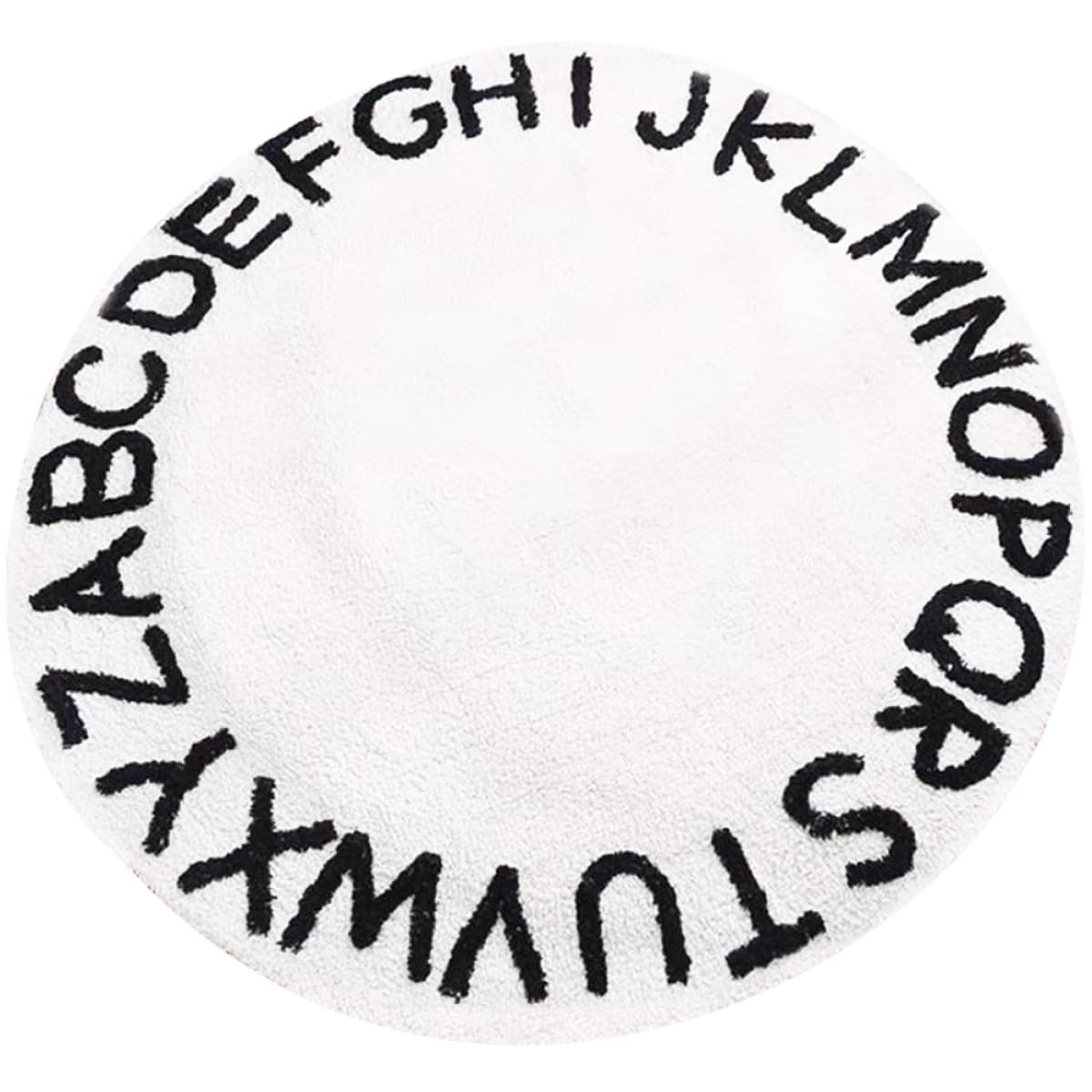 Tapis Rond Garçon et Filles Antidérapant 120 Cm Tapis de Sol Blanc 26 Lettres Anglaises pour Chambre Bébé Salon et Aire de Jeu Éducative