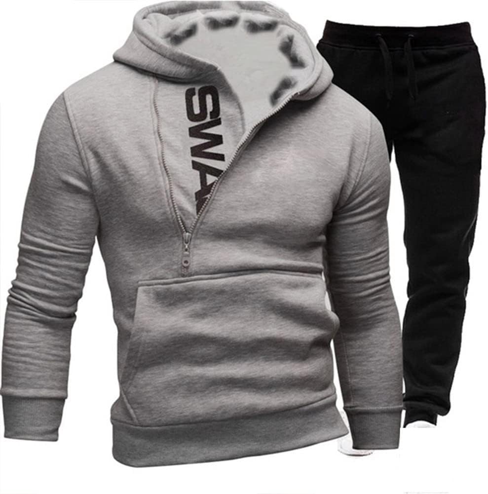 Tracksuit Men 2 Pieces Set Sweatshirt Hooded Sweatpants Sportswear Zipper Jacket