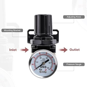 SNS Low Pressure Air Regulator Air Compressor Pressure Regulator With Bracket and Gauge Female Thread 1/4 NPT Adjustable AR2000-N02 (0-40 PSI)