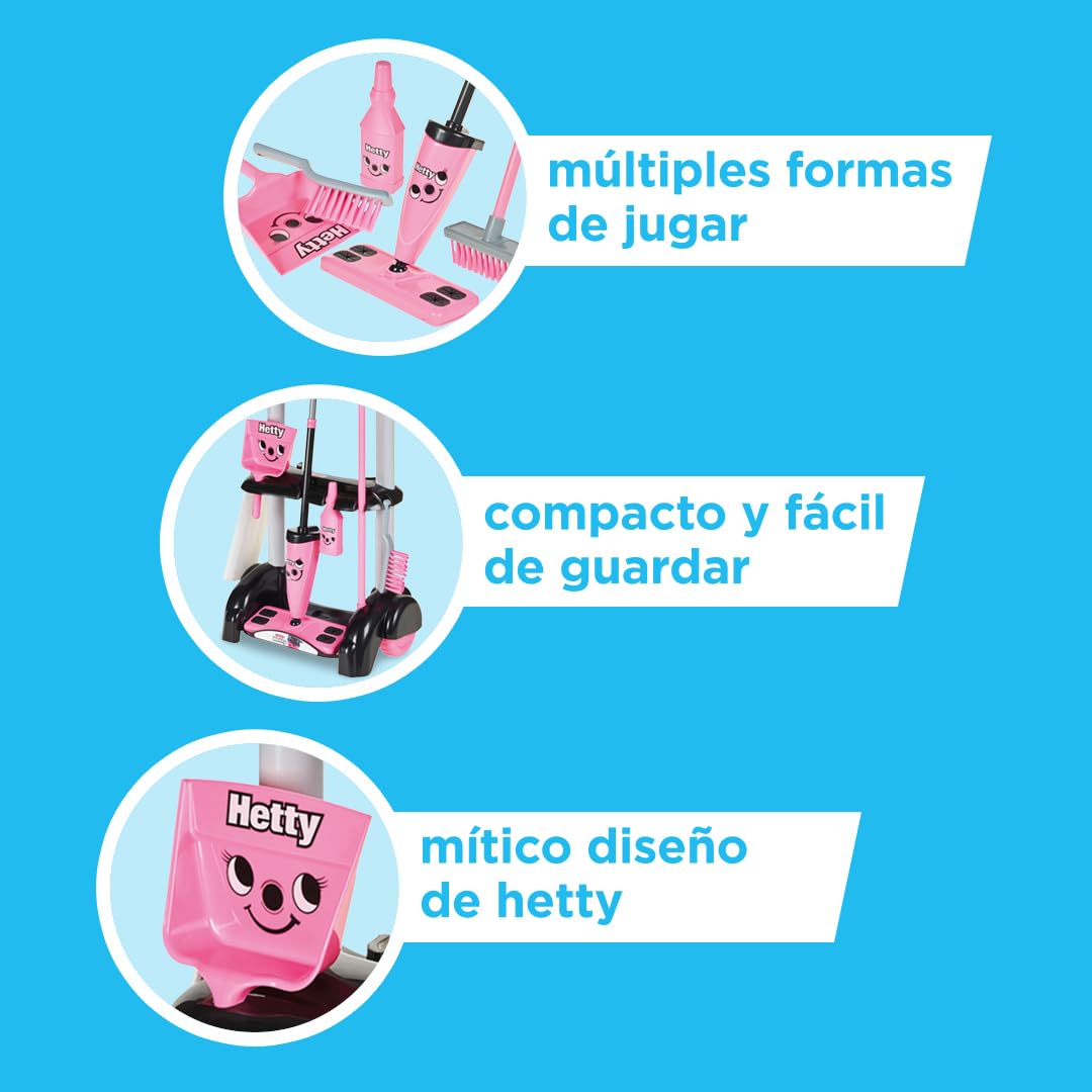 Casdon Juguetes Henry and Hetty. Aspiradora Hetty. Aspiradora de Juguete Rosa Que Funciona de Verdad con Accesorios. Set de Limpieza Infantil. Edad: 3+ años