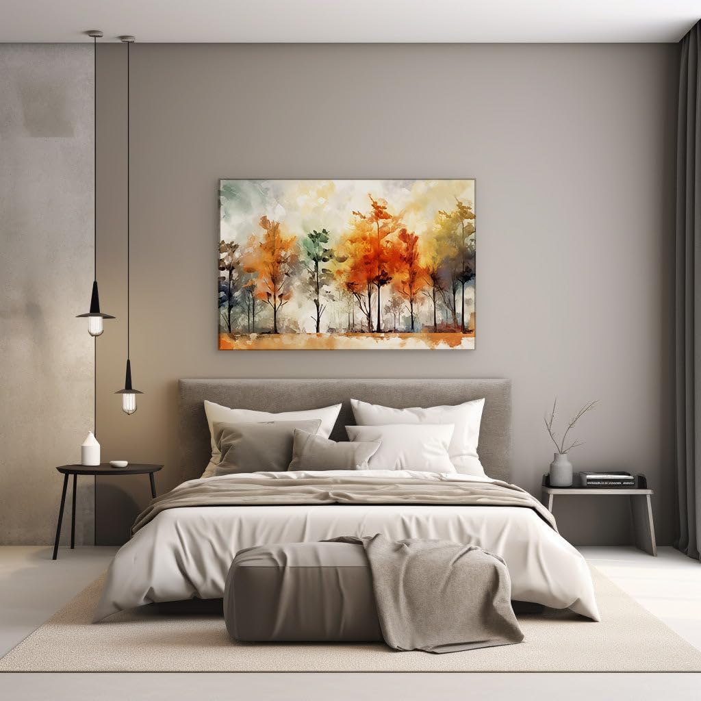 Canvas for Living room. Autumn Serenity in Digital Brushstrokes � Explore the Warmth of a Dreamy Forest Path, 27 x 18 inch Canvas Wall Art - Contemporary Masterpieces - Zen Wall Decor