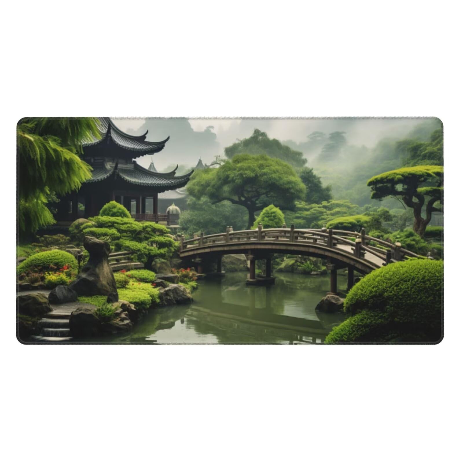 Gaming Mauspad XXL 900x600x3mm Mousepad Verlängertes Groß Mauspad Schreibtischauflage,Genähte Kanten rutschfeste Gummibasis,Verbessert Präzision Geschwindigkeit Office Chinesische Architektur L-3156