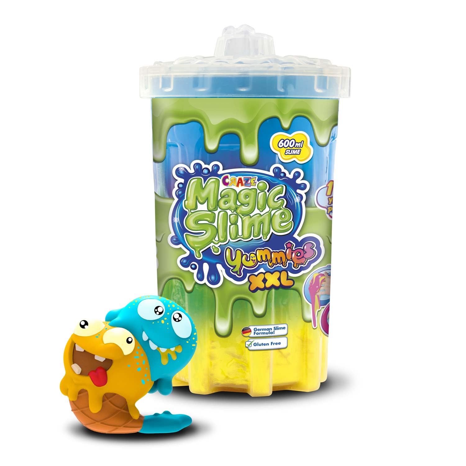 CRAZEMagic Slime - Yummies XL Slurpy | Slime Children in Neon Colours Colour Mixes with Different Suction Characters - Slime Set in 600 ml Tin, Colourful Children's Slime Residue-Free