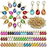 Inbagi 160 Pcs Crystal Birthstone Charms Beads Pendants and Lobster Claw Clasp Set, Teardrop Beads Dangle Bead Charms DIY Water Drop Jewelry Findings for Jewelry Making Necklaces, 20 Colors (Gold)