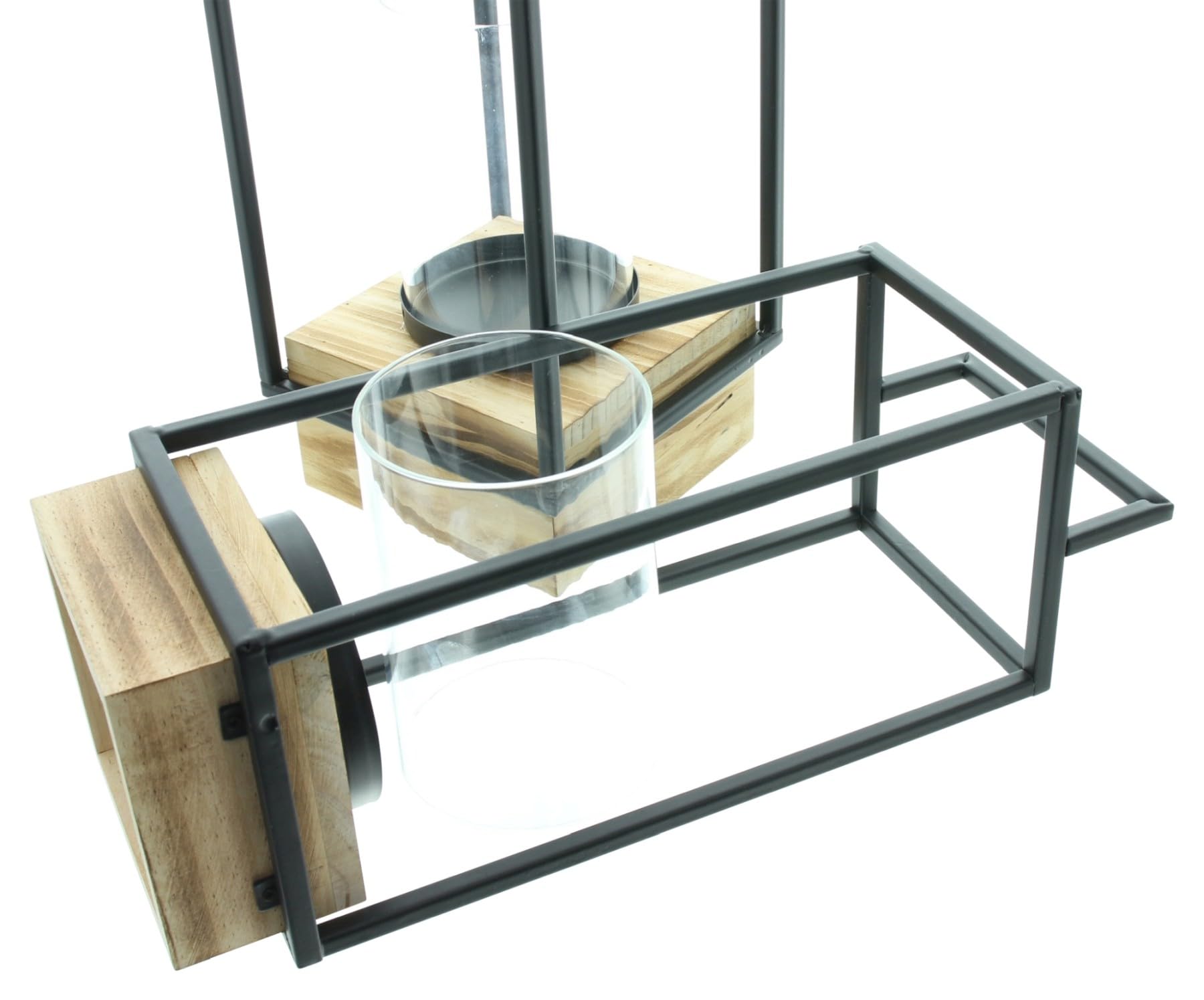Dekoleidenschaft 2X Laterne Modern Industrial aus Metall & Glas mit Holz Sockel, 35 + 45 cm hoch, Windlicht, Kerzenhalter, Bodenwindlicht