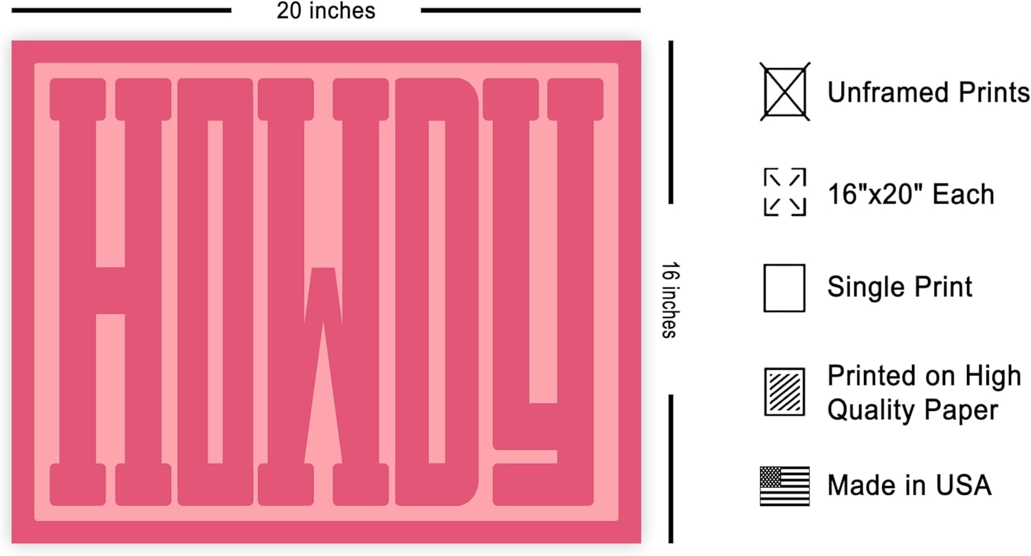 Poster Master Pink Typography Print - Retro Howdy Poster - Wild West Art - Trendy Western Wall Design - Gift for Men & Women - Decor for Office, Dorm or Living Room - 16x20 UNFRAMED Wall Art