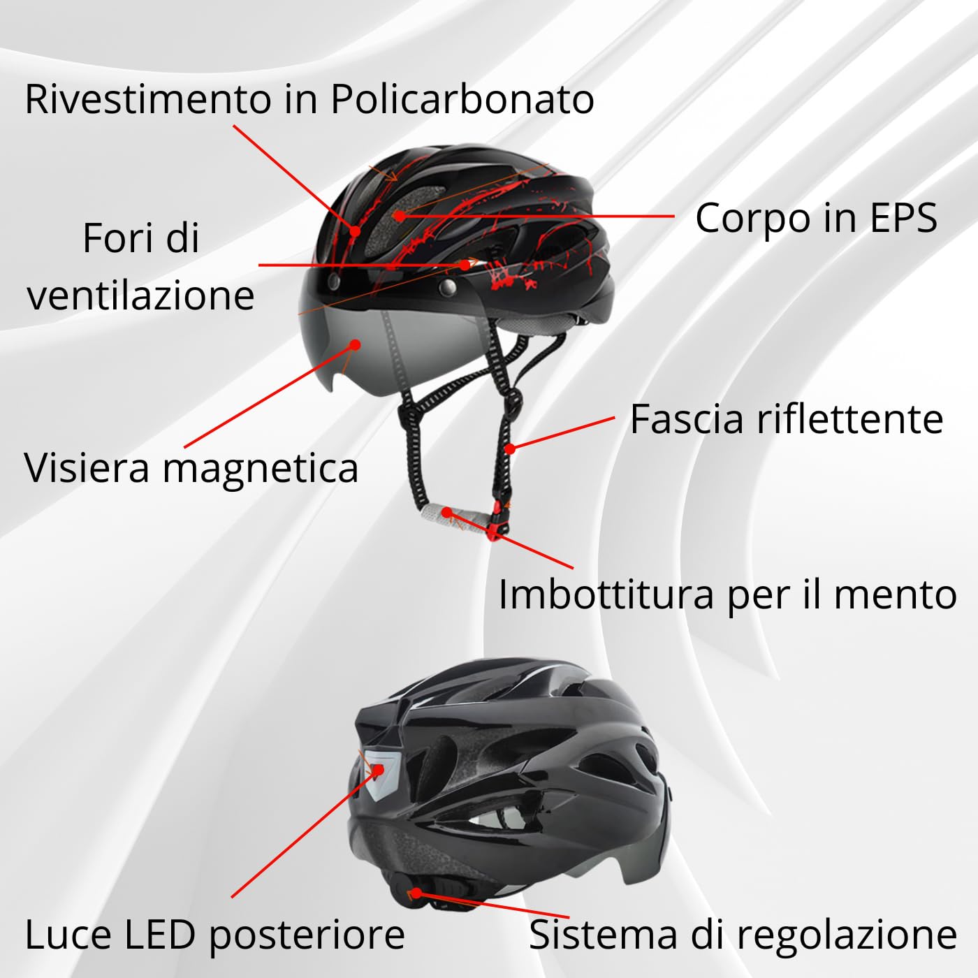 Casco Bici Uomo/Donna con Luce LED – Casco da Ciclismo con Visiera Magnetica Staccabile, Super Leggero e Traspirante – Ideale per MTB e Bici da Strada