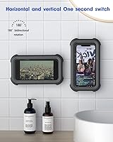 Vista 5 de Soporte para teléfono de ducha impermeable con rotación de 360°, ángulo ajustable, soporte para teléfono montado en pared para espejo de baño, Negro