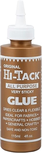 Hi-Tack Original All-Purpose Very Sticky Glue – 115ml Strong, Flexible, Clear-Drying Adhesive for Fabric, Wood, Paper, Metal & Crafts Safe, Non-Toxic, Heat-Resistant Counter-Top Stand Display