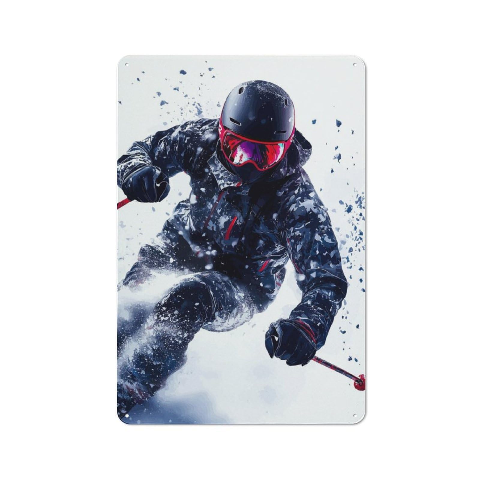 Junmoney Skier In Action Rustic Metal Sign 30X20cm For Kitchen Or Home Bar, Gift For Kitchen Decor Lovers During The Christmas Season