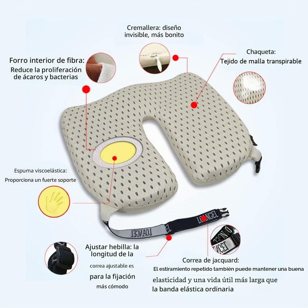 Cojín ortopédico con soporte lumbar y reposacabezas, cojín ergonómico para silla, espuma viscoelástica, ciática, hemorroides y alivio del dolor de espalda, para asiento de coche, silla de oficina y