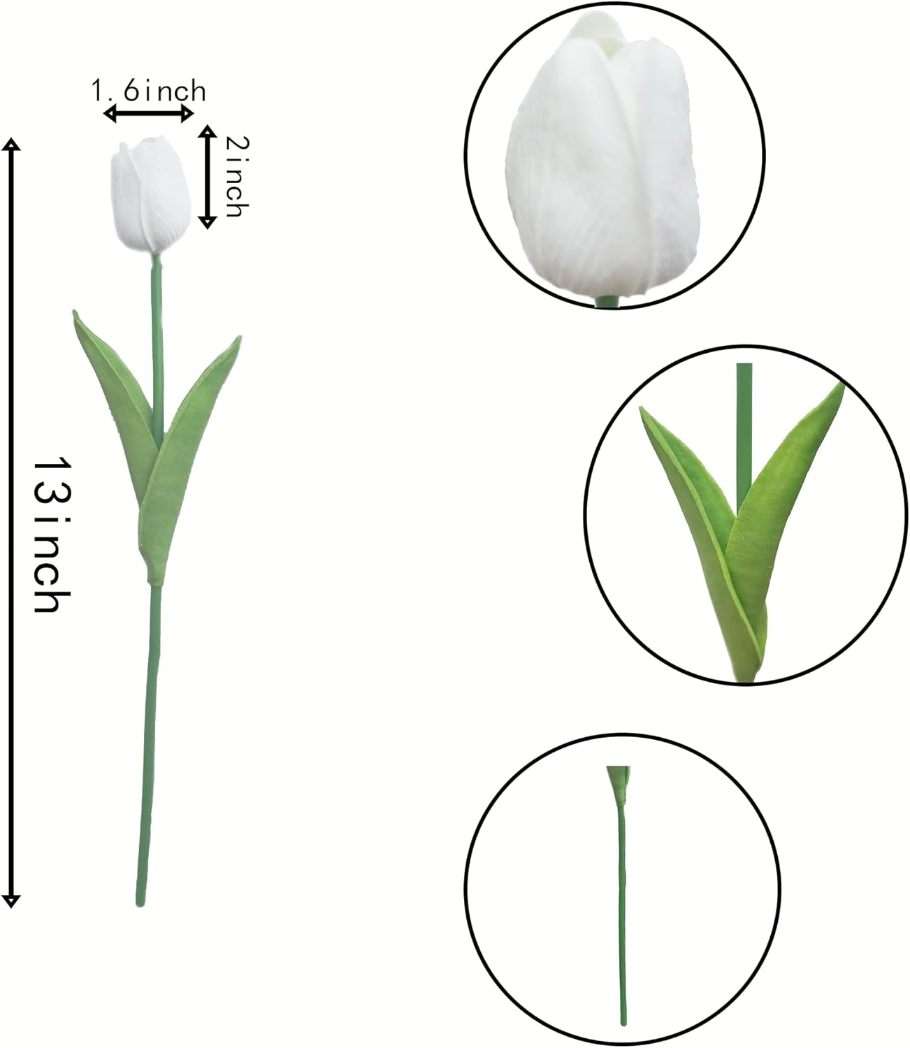 20PCS White Artificial Flower Tulips PU Real Touch Tulips for Home Wedding Decoration Brides Hand Holding Bouquet Artificial Flower Decoration (Type-White) image 2
