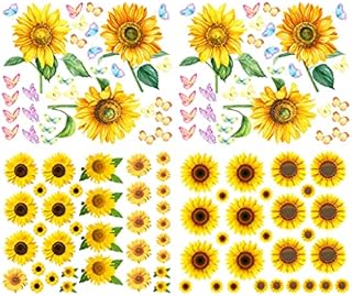 Alnicov Sunflower Wall Stickers with Butterfly,118Pcs Removable Yellow Flower Wall Decals for Bedroom LivingRoom Bathroom Kitchen Party Decor