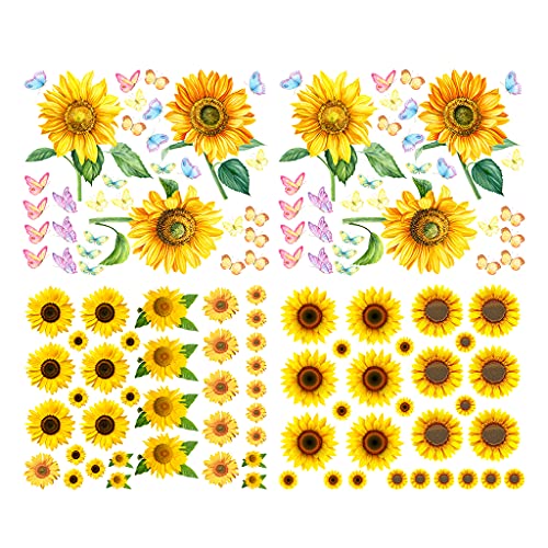 Image of Alnicov Sunflower Wall Stickers with Butterfly,118Pcs Removable Yellow Flower Wall Decals for Bedroom LivingRoom Bathroom Kitchen Party Decor