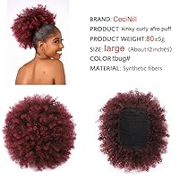 Vista 2 de Extensión de cola de caballo rizada con cordón para mujeres negras, extensiones de cabello sintético corto afro kinkys rizado con dos clips (TBUG#)