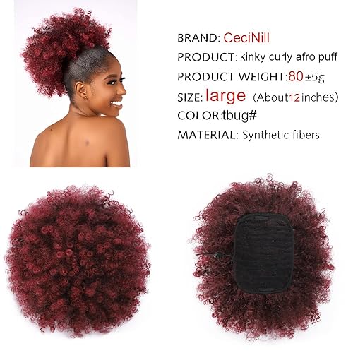Miniatura 7 de Extensión de cola de caballo rizada con cordón para mujeres negras, extensiones de cabello sintético corto afro kinkys rizado con dos clips (2#)