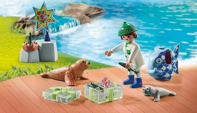 Foto 6 de 8 de PLAYMOBIL myLife 71448 Cuidador con Animales, Fiesta de cumpleaños con Dos focas y una cría de Foca
