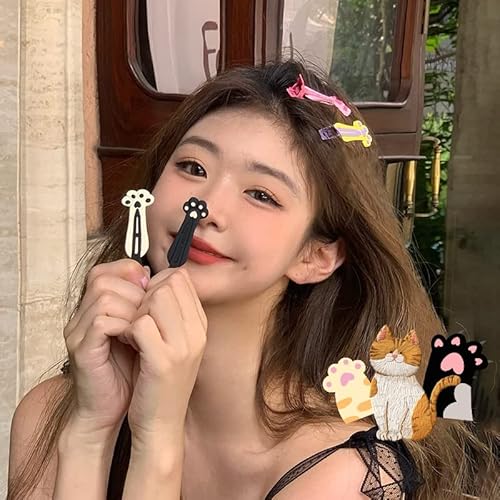 Aufruh 8Pcs Cute Cat Paw Hair Clips Kawaii Funny Cartoon Animal Hair Pins Hair Accessories Matte Hairpin Set Styling Metal Clips Pink Yellow Black Gray #TOP1