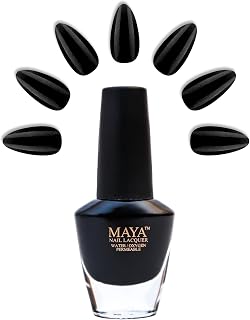 MAYA Black Gel Nail Polish - Quick Dry, Non-Toxic, Breathable & Cruelty-Free Nail Art DIY Manicure, Certified Halal Nail Kit - 0.4 fl oz Soak Off Nail Lacquer, Made in USA - Black Seed