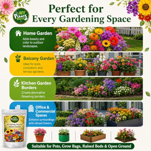 Image of All Season Flower Seeds Combo Pack for Home Garden - 45 Varieties, 2700+ Seeds for Balcony, Terrace & Outdoor Gardening | High Germination Mixed Flower Seeds Kit for All Seasons