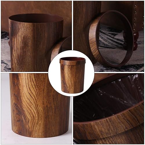 Miniatura 8 de BESPORTBLE Contenedor de grano de madera, cubo de basura, cubo de basura, cubo de basura de madera, pequeño cubo de basura redondo, contenedor de