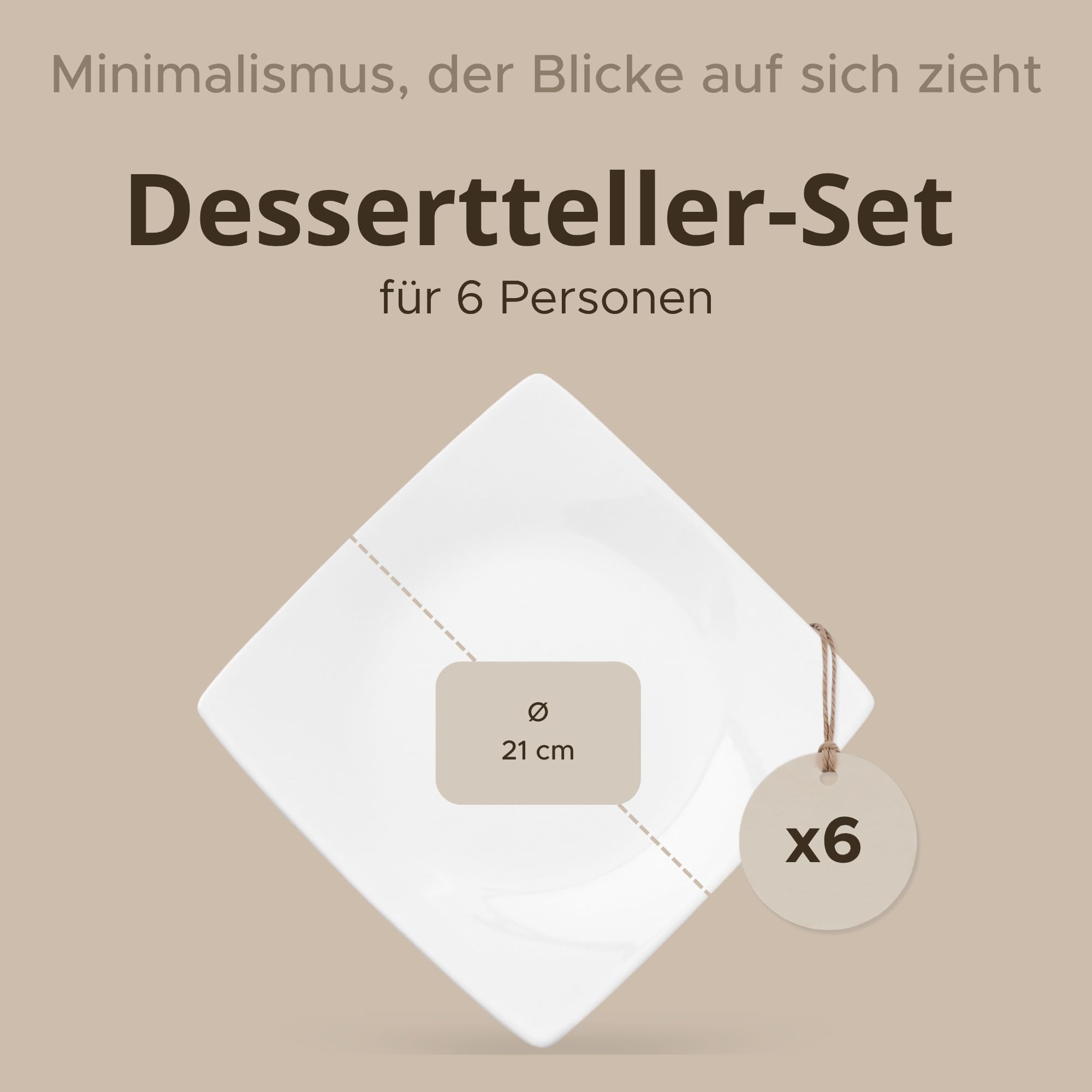 Konsimo. Frühstücksteller für 6 Personen - Dessertteller aus Keramik - Set Kuchenteller 6er - EPIRI Moderne Kleine Teller - 21x21 cm - Weiß