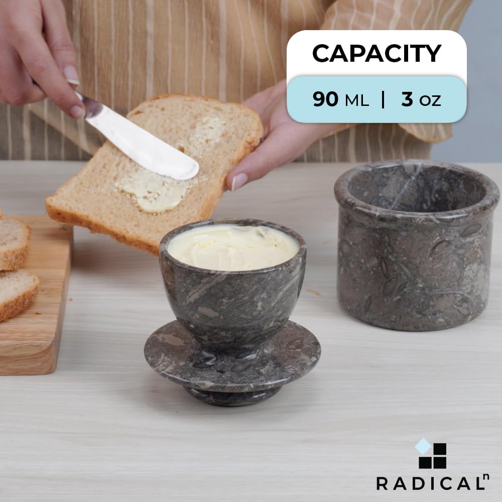 Radicaln Marble Butter Keeper 4.25" Inches Oceanic Handmade Butter Crock For Spreadable Butter Ideal Butter Crock For Counter With Water French Butter, Crock Pot For Home image 4