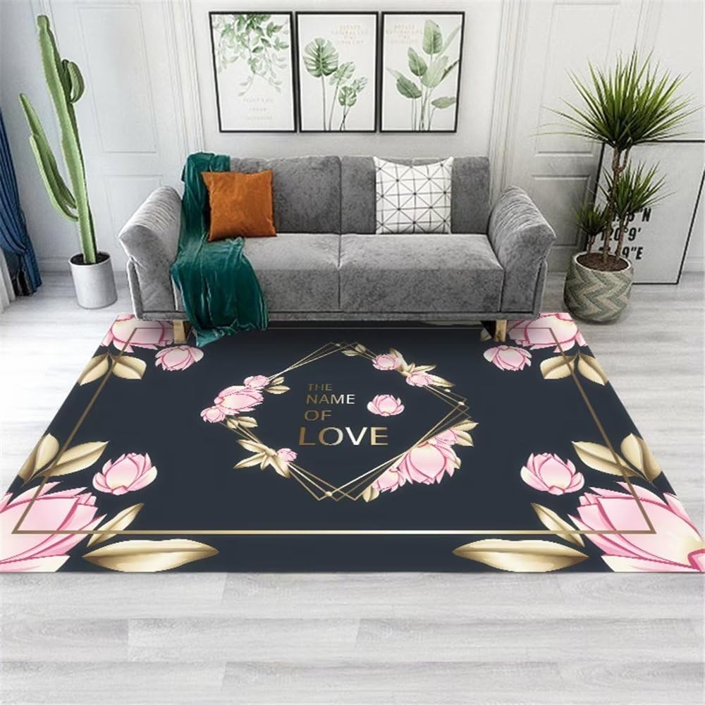Tapis rose pour déco chambre adulte, tapis de chambre fille minimaliste floral 60x90