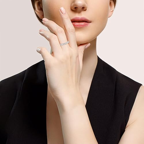 Miniatura 5 de AINUOSHI Anillo de eternidad de plata de ley 925 chapado en platino redondo de corte brillante de 0.118 pulgadas para mujer, anillo de aniversario